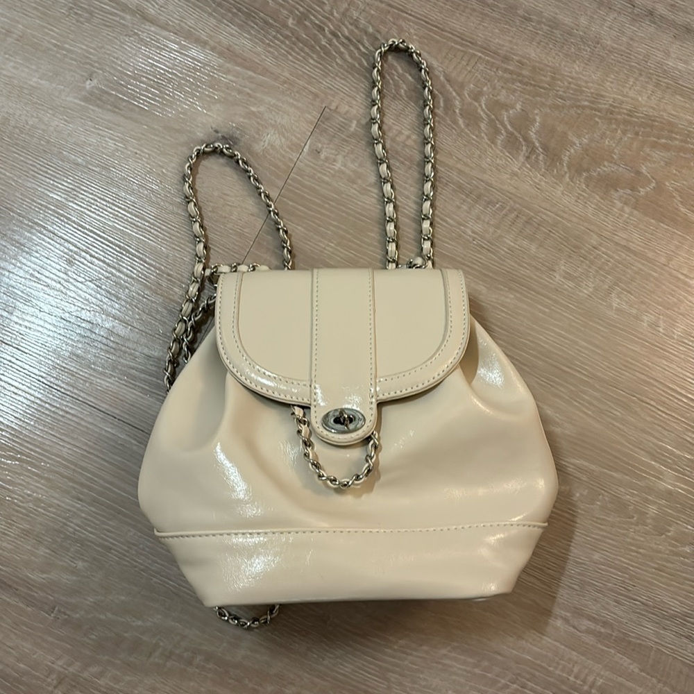 mini white faux leather chain link backpack (from Korea)